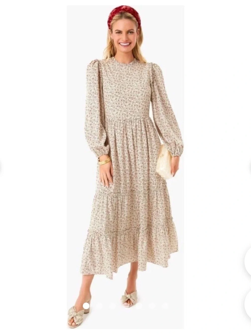 Tuckernuck Hyacinth House Cream Floral Puff-Sleeve Tiered Midi “Jessie” Dress - Picture 2 of 5